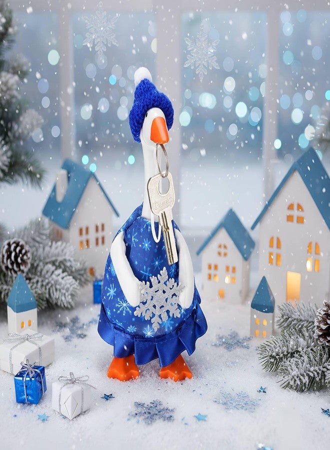 Abbylike Winter Mini Desk Goose Outfit 7 Inch Magnetic Silly Goose Statue Holiday Decor Gifts for Winter Christmas Holiday Magnetic Duck Statue Table Desk Key Holder Decor(Snowflake) - Image 4